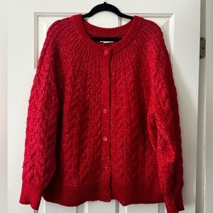 Ava & Viv Bright Red Cable Knit Button Cardigan